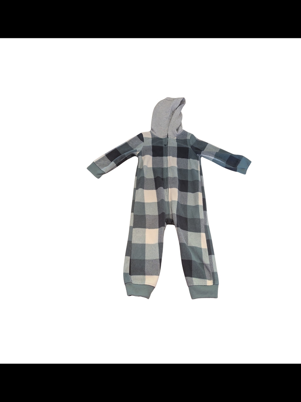 EUC Carters Baby Boy 18 month Green Plaid Long Sleeve Hooded Jumpsuit